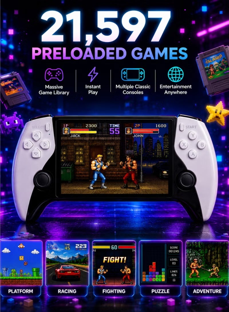 ELTRAZONE SF3500 Plus Handheld Game Console, 5 Inch IPS HD Screen, 64GB Storage, 2 Wireless Controllers, HDMI TV Output, Portable Retro Gaming Console, Multi-Game Emulator Support, Black & White - Image 2