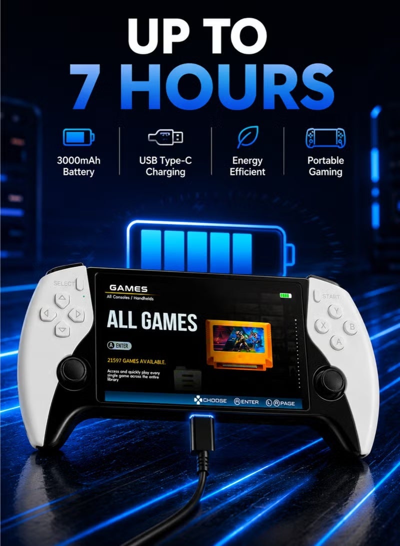 ELTRAZONE SF3500 Plus Handheld Game Console, 5 Inch IPS HD Screen, 64GB Storage, 2 Wireless Controllers, HDMI TV Output, Portable Retro Gaming Console, Multi-Game Emulator Support, Black & White - Image 5