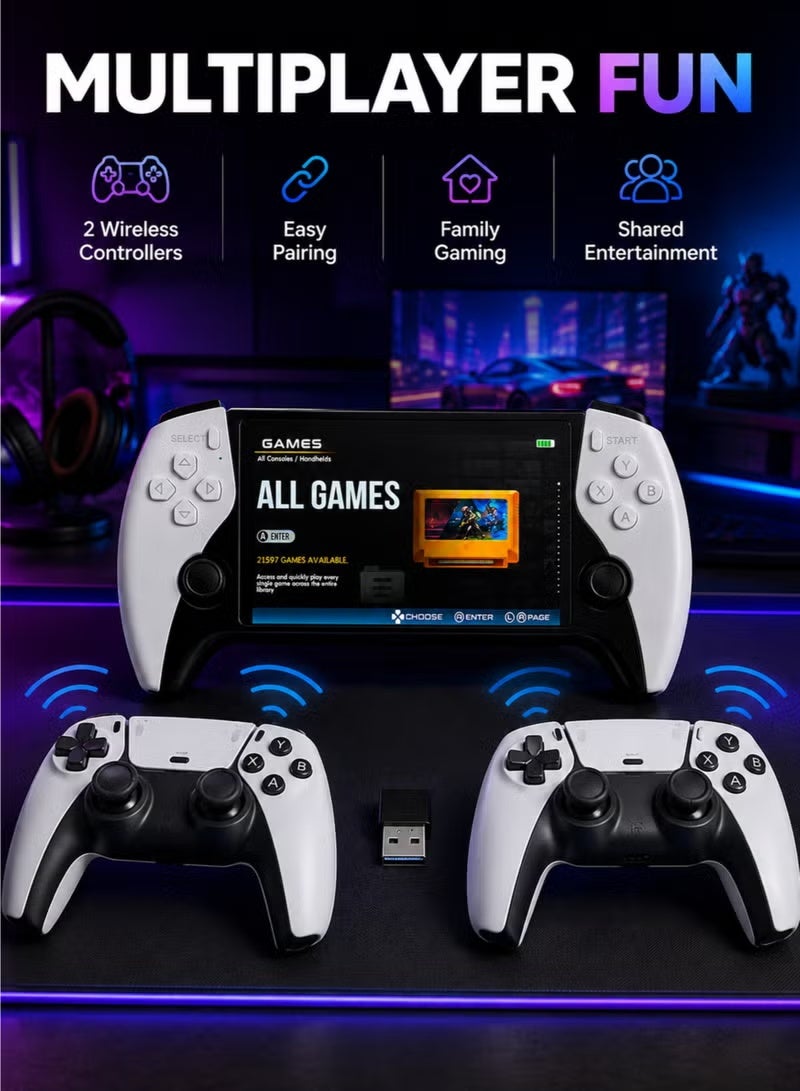 ELTRAZONE SF3500 Plus Handheld Game Console, 5 Inch IPS HD Screen, 64GB Storage, 2 Wireless Controllers, HDMI TV Output, Portable Retro Gaming Console, Multi-Game Emulator Support, Black & White - Image 3