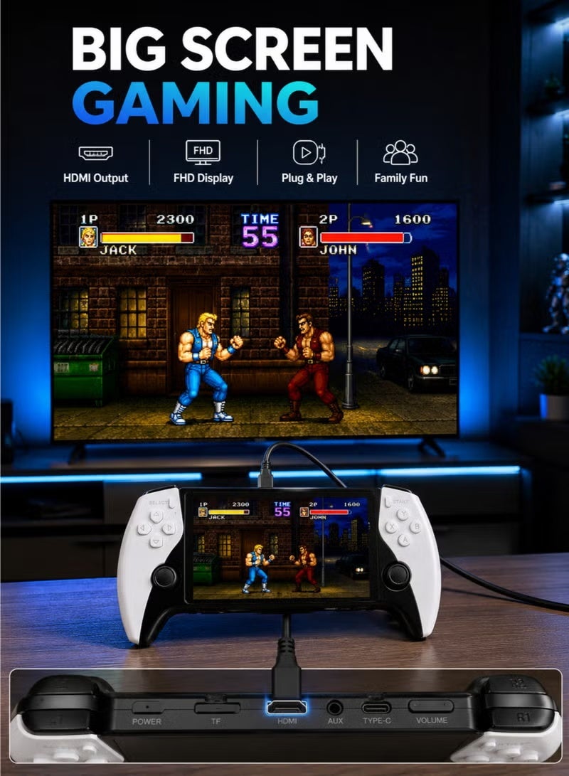 ELTRAZONE SF3500 Plus Handheld Game Console, 5 Inch IPS HD Screen, 64GB Storage, 2 Wireless Controllers, HDMI TV Output, Portable Retro Gaming Console, Multi-Game Emulator Support, Black & White - Image 4