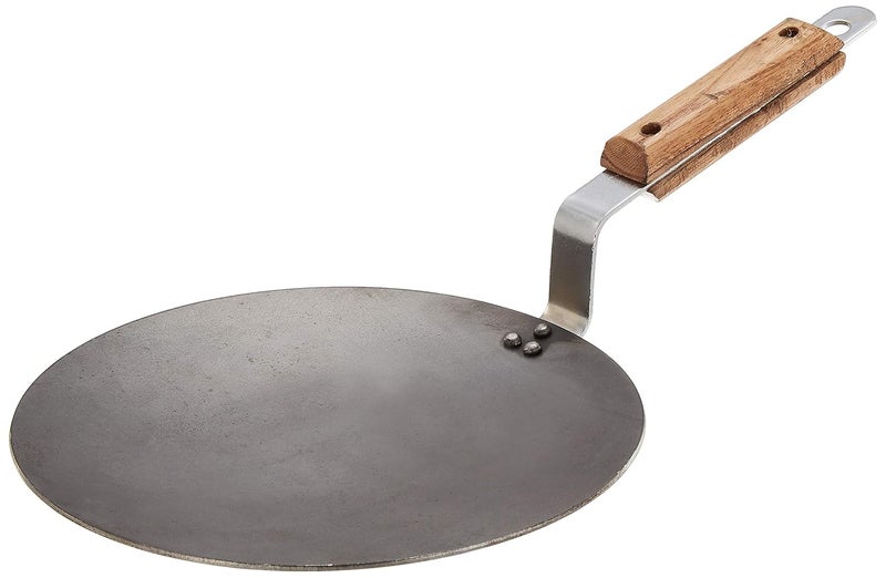 Brand - Solimo Solimo Iron Concave Tawa 25 cm Tava for RotiChappatiNaan with Strong Wooden Handle Black 100 ToxinFree Naturally NonStick Long Lasting - Image 2