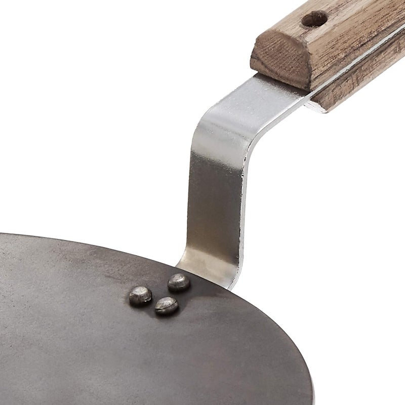 Brand - Solimo Solimo Iron Concave Tawa 25 cm Tava for RotiChappatiNaan with Strong Wooden Handle Black 100 ToxinFree Naturally NonStick Long Lasting - Image 5
