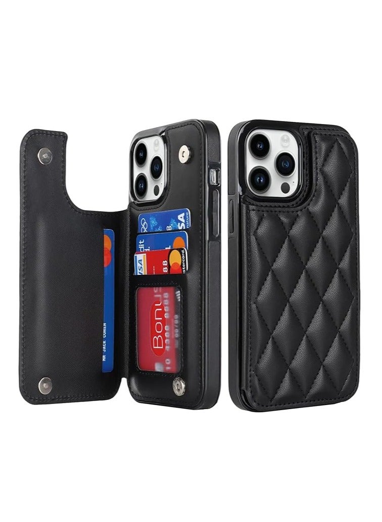 general For iPhone 16ProMax/16Pro/16Plus/16 Wallet Case with Credit Card Holder, RFID Blocking, PU Premium Diamond Leather Double Magnetic Lock Bracket Durable Protective Case - Image 1
