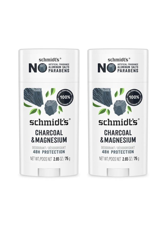 schmidt's Aluminum-Free Vegan Deodorant Charcoal & Magnesium with 48 Hour Odor Protection, 2 Count for Women and Men, Natural Ingredients, Cruelty-Free, 2.65 oz, Pack of 2 - Image 1