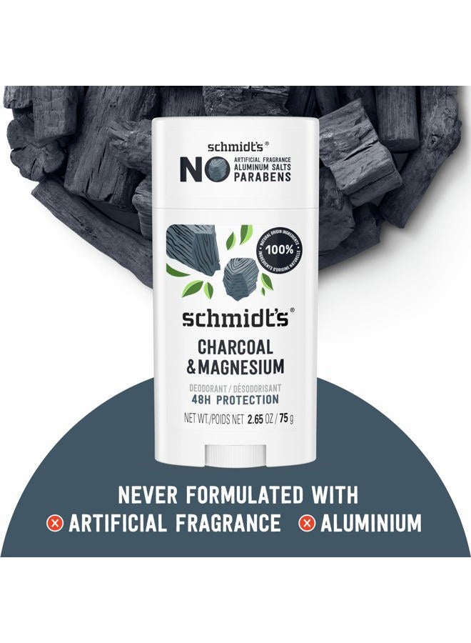 schmidt's Aluminum-Free Vegan Deodorant Charcoal & Magnesium with 48 Hour Odor Protection, 2 Count for Women and Men, Natural Ingredients, Cruelty-Free, 2.65 oz, Pack of 2 - Image 3