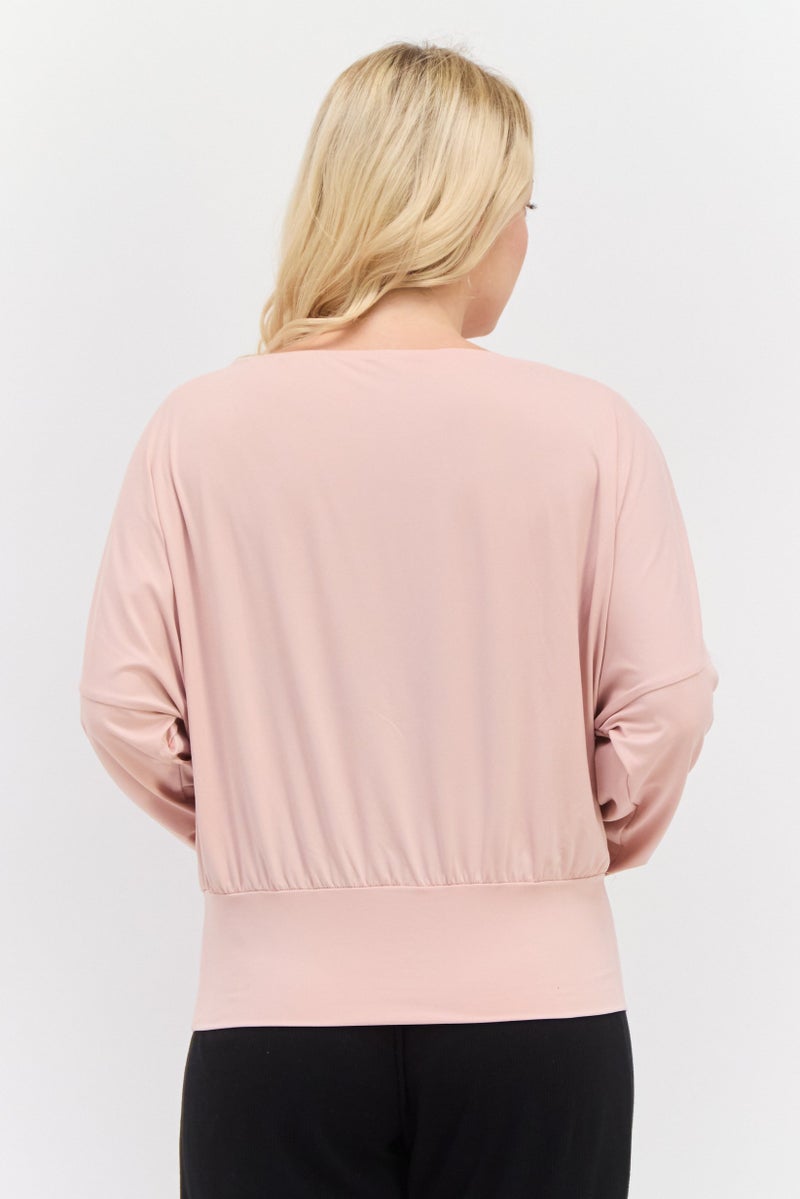 PUMA بلوزة تدريب بأكمام طويلة للنساء، شعار العلامة التجارية، لون خوخي - Image 3