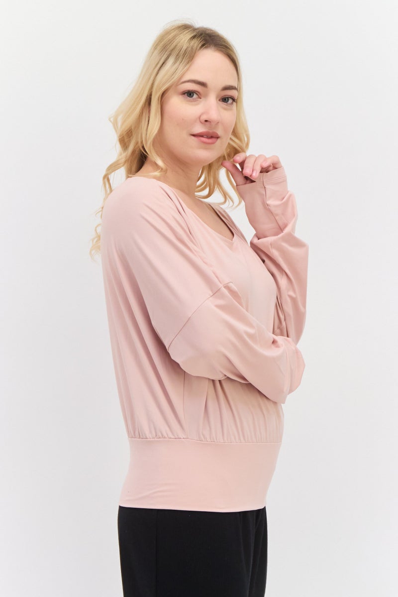 PUMA بلوزة تدريب بأكمام طويلة للنساء، شعار العلامة التجارية، لون خوخي - Image 2