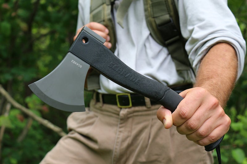 SCHRADE Schrade SCAXE2 11.8in Stainless Steel Small Axe with 3.8in Blade and Glass Fiber PA and TPR Rubber Handle for Outdoor Survival Camping and Everyday Tasks , Grey  - Image 2