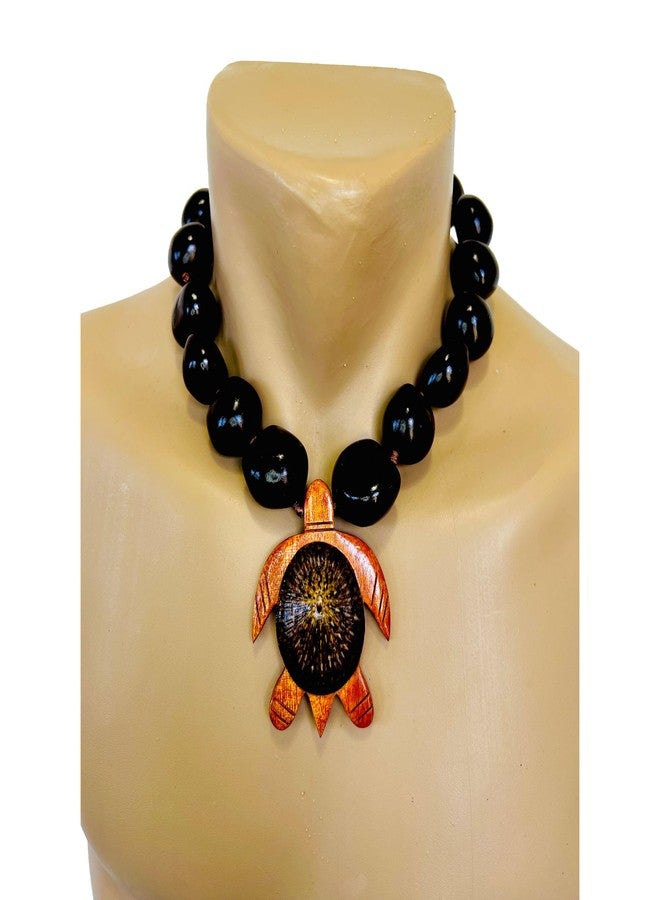Zero Gravity Hawaii Hawaiian Jewelry 20" Brown Kukui Nut Choker Lei Necklace with Opihi Shell on Koa Wood Turtle Honu - Image 2