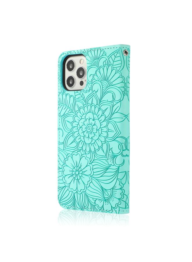Zaboon Case For iPhone 13 Pro Skin Feel Embossed Sunflower Horizontal Leather Case - Image 3