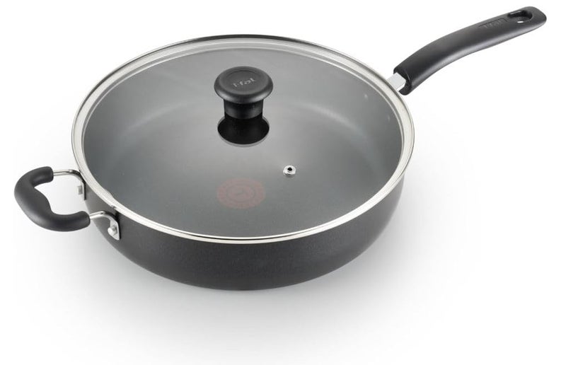 Tfal Specialty Nonstick Saute Pan with Glass Lid 5 Quart Oven Broiler Safe 350F Cookware Deep Frying Pan with Handle Skillet Kitchen Pots and Pans Dishwasher Safe Black