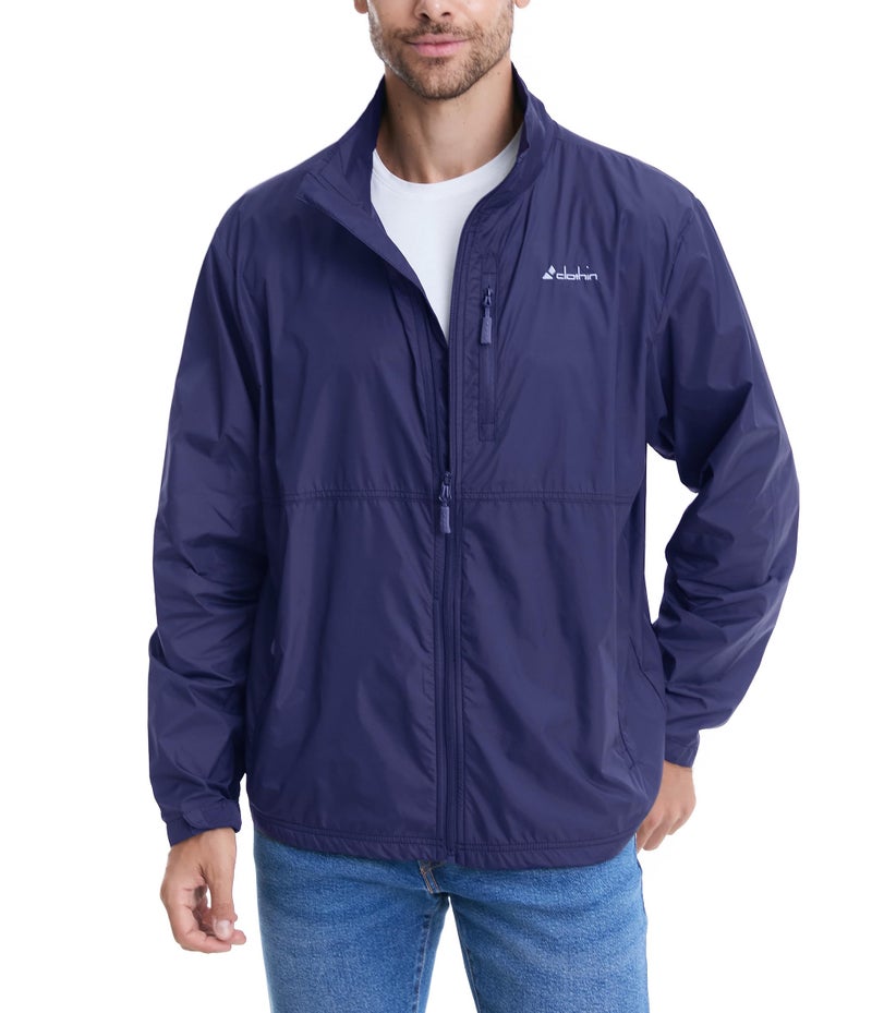 clothin Mens Lightweight Windbreaker Packable Jacket Water Resistant Navy Blue L