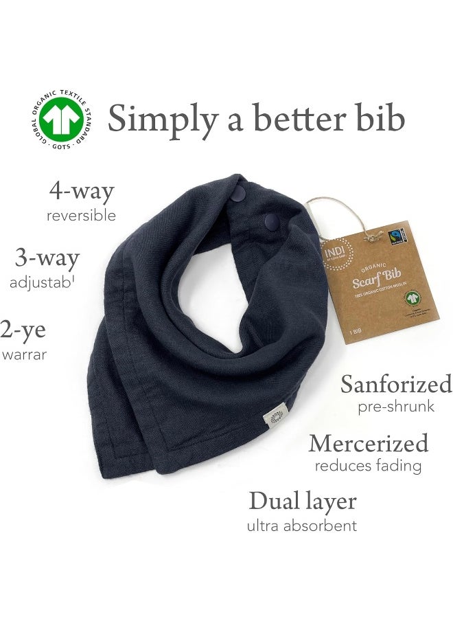 Kishu Baby Kishu Baby Indi Premium Organic Bandana Scarf Bib with Snaps - Luxuriously Soft 100% Cotton Muslin Solid Colour Bib - Multiuse  - Image 2