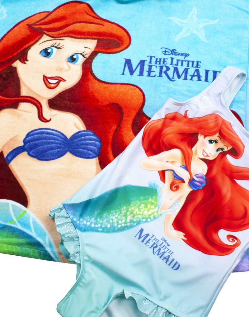 Disney The Little Mermaid Girl's Swimsuit & Hooded Towel Poncho Set 3-4 Years Blue - Image 4