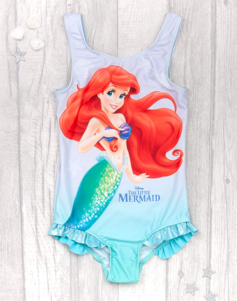 Disney The Little Mermaid Girl's Swimsuit & Hooded Towel Poncho Set 3-4 Years Blue - Image 2