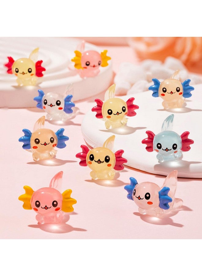 FFNIU 64Pcs Luminous Mini Resin Axolotl, Miniature Axolotl Figurines, Glow in The Dark Tiny Axolotl Ornament for Garden Landscape Aquarium Dollhouse Birthday Party Room Crafts Decor - Image 2