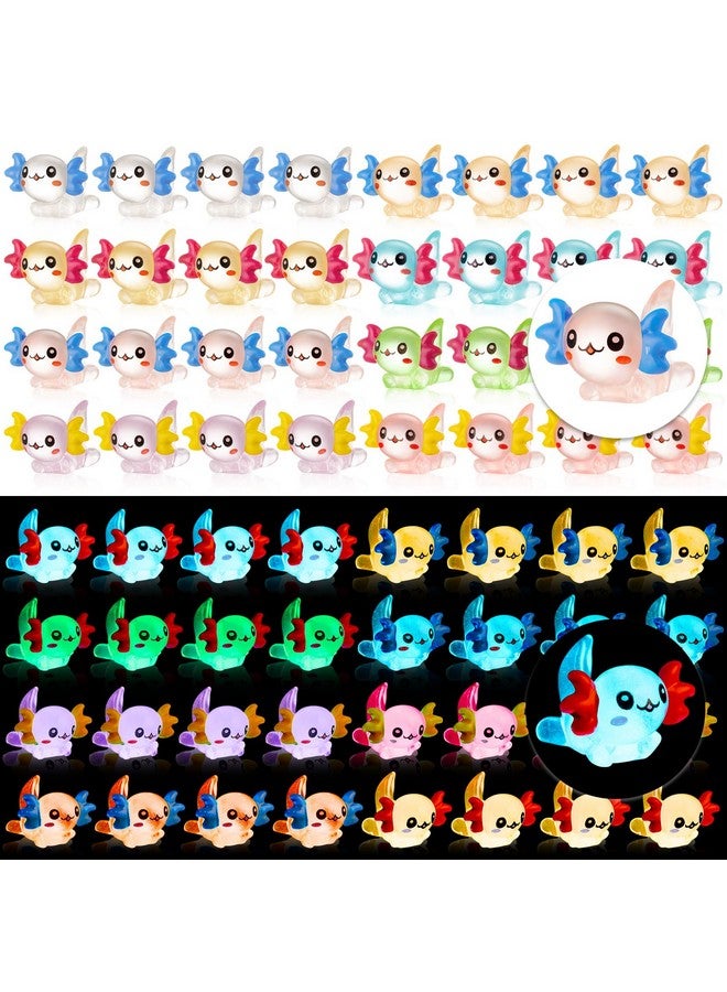 FFNIU 64Pcs Luminous Mini Resin Axolotl, Miniature Axolotl Figurines, Glow in The Dark Tiny Axolotl Ornament for Garden Landscape Aquarium Dollhouse Birthday Party Room Crafts Decor - Image 1