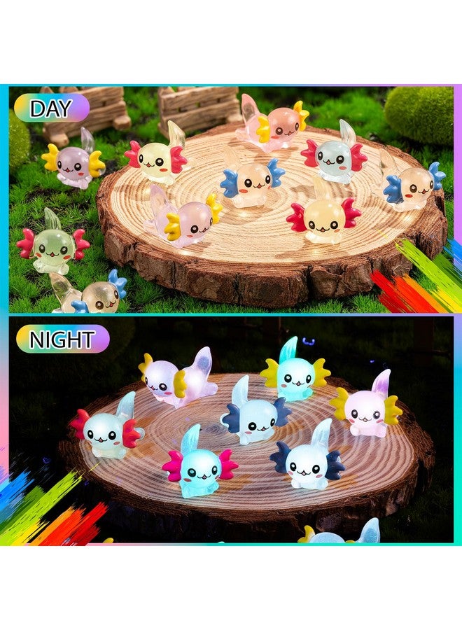 FFNIU 64Pcs Luminous Mini Resin Axolotl, Miniature Axolotl Figurines, Glow in The Dark Tiny Axolotl Ornament for Garden Landscape Aquarium Dollhouse Birthday Party Room Crafts Decor - Image 5