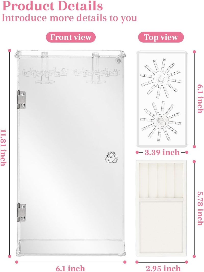 Cirhy Necklace Holder Organizer, Acrylic Jewelry Organizer, Rotating Clear Necklaces Display Box with Built-in Mirror, Dust-proof Jewelry Storage Case with Velvet Tray, Great Gift for Women Girls - Image 4