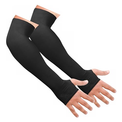 SNMMIFER UV Protection Arm Sleeves with Thumb Holes, Nylon Sun Protection Hand Cover for Running and Cycling, Unisex (1 Pair-Black) - Image 1