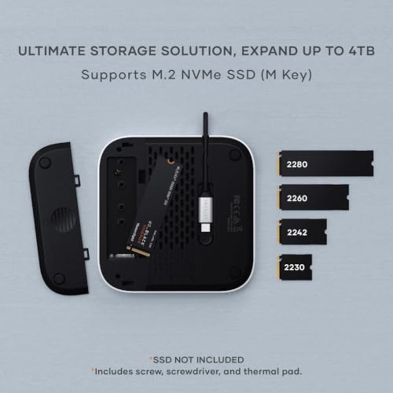 Mac Mini M4 Hub and Stand with NVMe SSD Enclosure, Dock with 2 USB-A Up to 10Gbps Ports, USB-A Data Port, SD Card Reader for Mac Mini M4, M4 Pro, Optimized Self-Cooling - Silver - Image 3