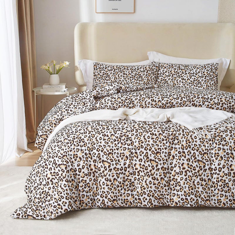 mixinni Black Brown Leopard Print Comforter Set Full Size Women Ultra Soft Wildlife Animal Cheetah Print Comforter Men Abstract Bedding Set with 2 Pillowcases for All SeasonsFull Size - Image 2
