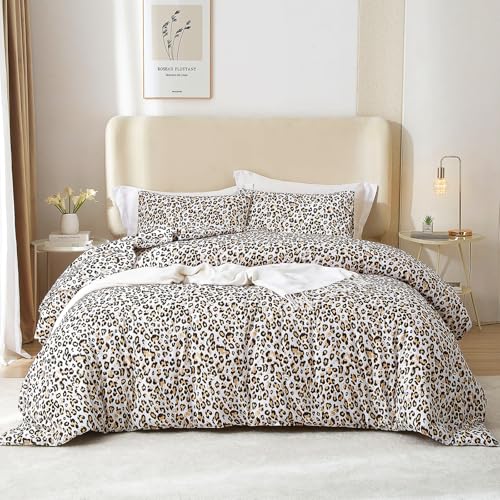 mixinni Black Brown Leopard Print Comforter Set Full Size Women Ultra Soft Wildlife Animal Cheetah Print Comforter Men Abstract Bedding Set with 2 Pillowcases for All SeasonsFull Size - Image 3
