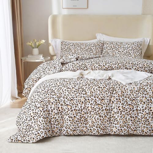mixinni Black Brown Leopard Print Comforter Set Full Size Women Ultra Soft Wildlife Animal Cheetah Print Comforter Men Abstract Bedding Set with 2 Pillowcases for All SeasonsFull Size - Image 1