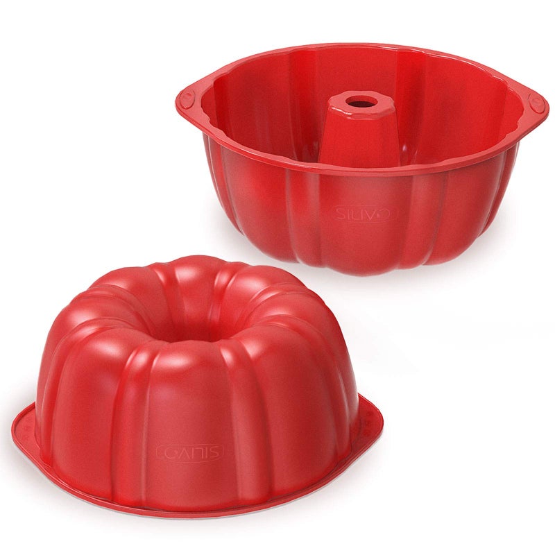 SILIVO Nonstick Fluted Cake Pans (2 Pack) - 7 inch Silicone Cake Pans for Jello, Monkey Bread and Bunte cake - Image 1
