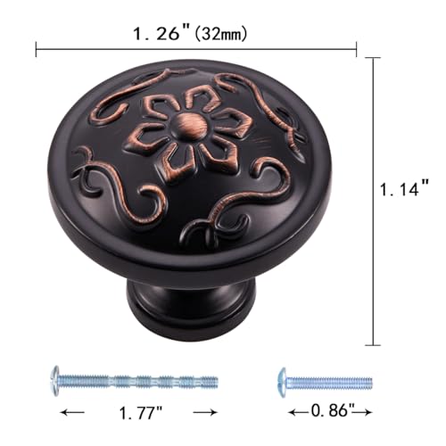 Aandxmok10 Set 1.26 Inch Flower Kitchen Cabinet Knobs - Oil-Rubbed Bronze Knobs, Cabinet Hardware Knobs for Bathroom Office Dresser Drawer knobs and Cupboard Door - Image 2