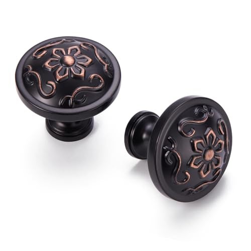 Aandxmok10 Set 1.26 Inch Flower Kitchen Cabinet Knobs - Oil-Rubbed Bronze Knobs, Cabinet Hardware Knobs for Bathroom Office Dresser Drawer knobs and Cupboard Door - Image 1