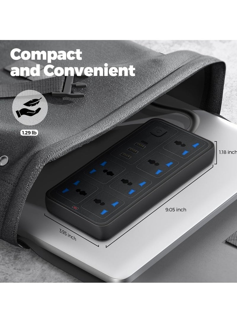 VIUAUAX Universal Extension Lead with Multiple Function,UK Plug 3 Pin Socket Outlet with 6 Gang | 3 USB Port | 1 Type-C Port,2M Electric Socket Mains Strip for Home,Kitchen,and Office Black - Image 4