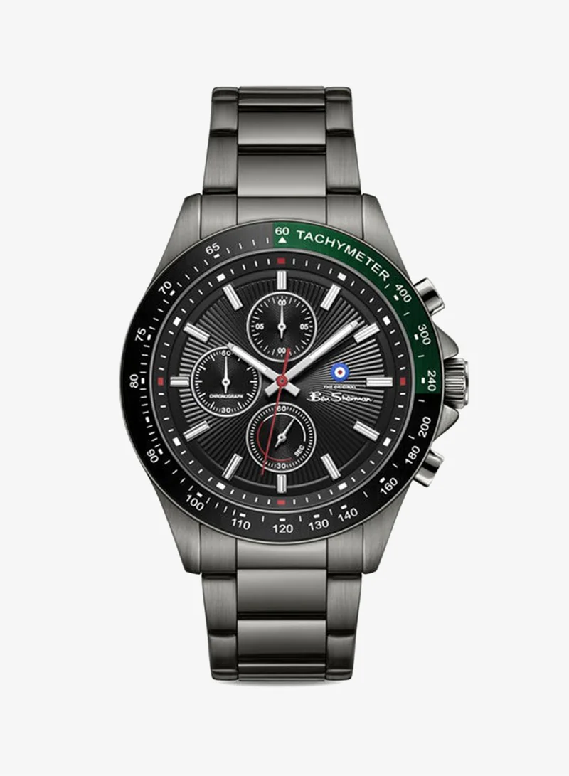 Ben Sherman Winchester Black Dial Gunmetal Stainless Steel Bracelet Chronograph Watch for Men, 43.2mm
