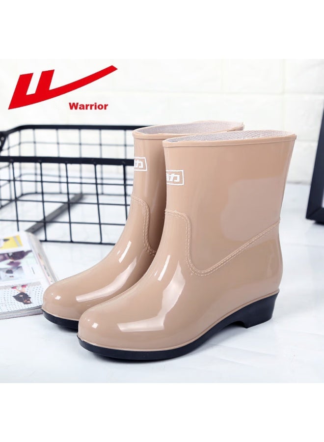 Warrior Rain Boots For Women, Mid-calf, Waterproof, Non-slip, Rubber Shoes, Wear-resistant, Model Hl52s, Khaki, Size 40 - Image 5