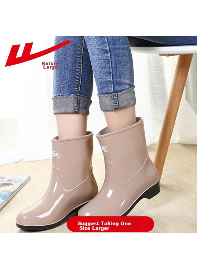 Warrior Rain Boots For Women, Mid-calf, Waterproof, Non-slip, Rubber Shoes, Wear-resistant, Model Hl52s, Khaki, Size 40 - Image 4