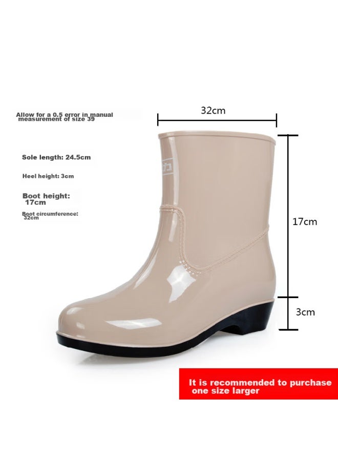 Warrior Rain Boots For Women, Mid-calf, Waterproof, Non-slip, Rubber Shoes, Wear-resistant, Model Hl52s, Khaki, Size 40 - Image 2