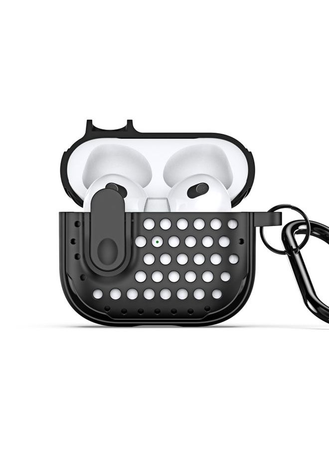 Generic - Case Cover For AirPods 3 DUX DUCIS PECM Series Split Peak Hollow Earphone Case with Hook Black - Image 1