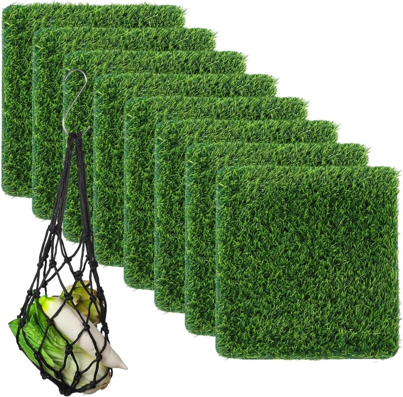 8 Pcs Fake Turf Beddings for Chicken Coops, 12X12 in, Washable Artificial Grass Mats with Feeding String Bag, Reusable Nesting Box Pads, Indoor & Outdoor Green Rugs - Image 4