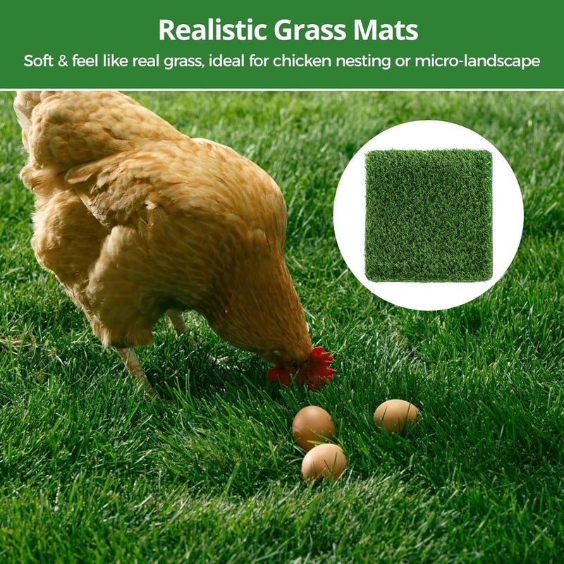 8 Pcs Fake Turf Beddings for Chicken Coops, 12X12 in, Washable Artificial Grass Mats with Feeding String Bag, Reusable Nesting Box Pads, Indoor & Outdoor Green Rugs - Image 3