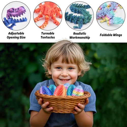 BUUFAN 4PCS 3D Printed Dragon Octopuses with Egg Easter Basket Stuffers Easter Egg 3D Printed Animals Toy Set - Image 5
