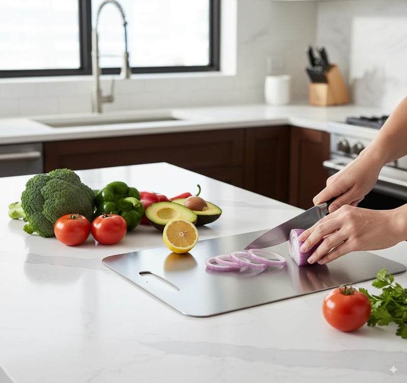 Kolar Large Stainless Steel Cutting Board – 36 x 25 cm Premium Heavy-Duty Metal Chopping Board for Kitchen, Big Size Pad for Vegetables, Fruits & Meat - Image 4