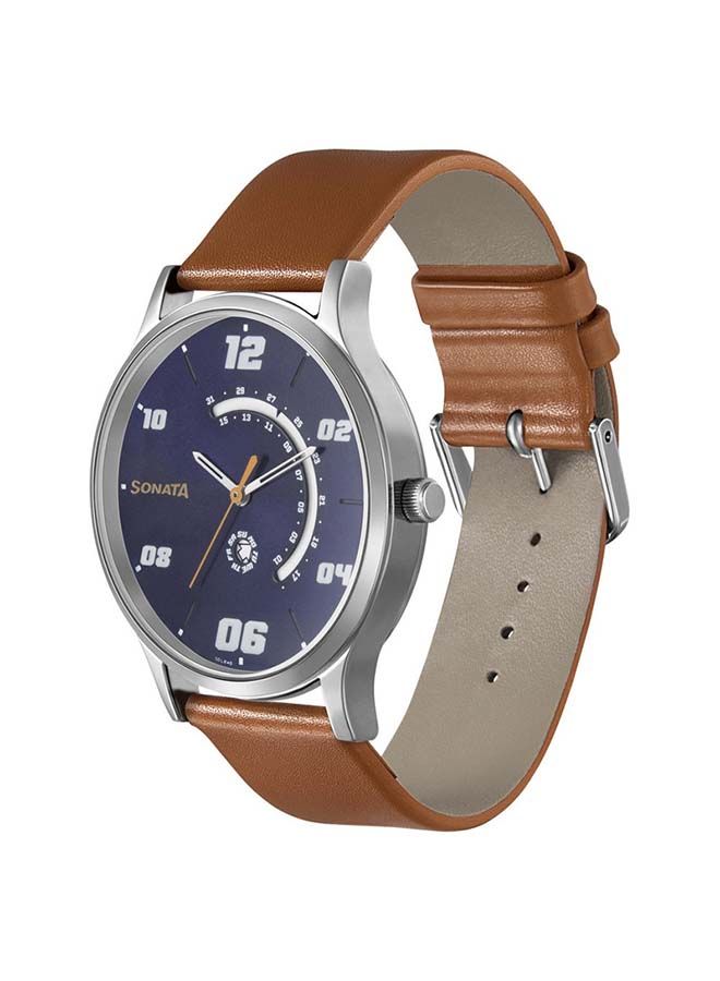 Sonata Round Shape Leather Band Analog Wrist Watch- 77105SL04 - Image 1