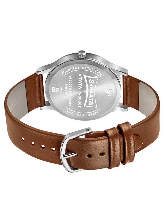 Sonata Round Shape Leather Band Analog Wrist Watch- 77105SL04 - Image 3
