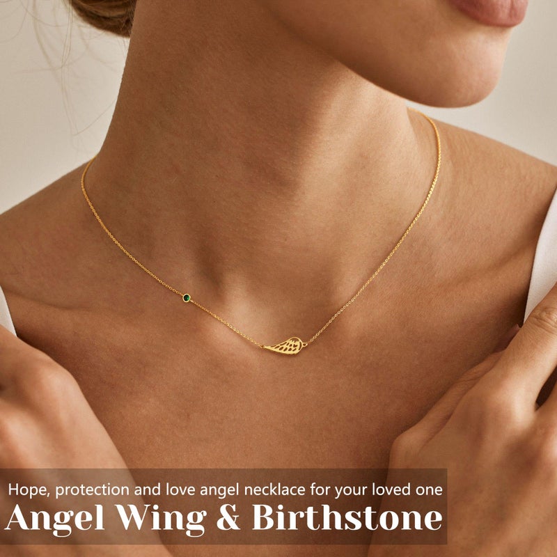 Sistble Memorial Gifts for Loss of Mom Dad Son Daughter Birthstone Necklace Sympathy Gifts Sorry for Your Loss Guardian Angel Wings Necklace Condolences Remembrance Bereavement Grieving Gift Jewelry - Image 2