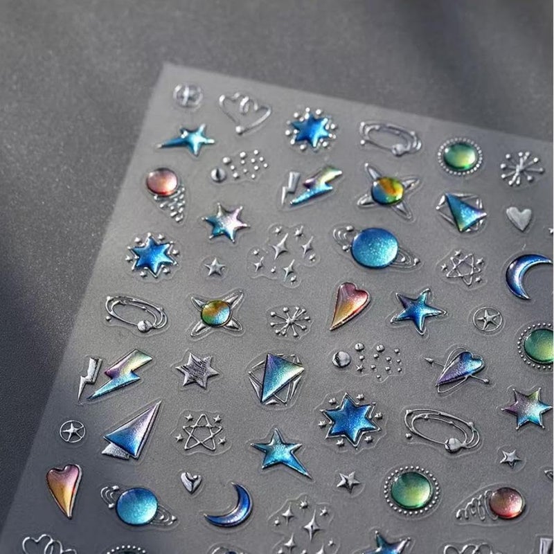 ملصقات أظافر نجم بارزة 5D، ملصقات أظافر لاصقة ناعمة كريستالية بتصميم أزرق متدرج، ملصقات أظافر لاصقة ذاتيًا، ديكور مانيكير أكريليك DIY - Image 4
