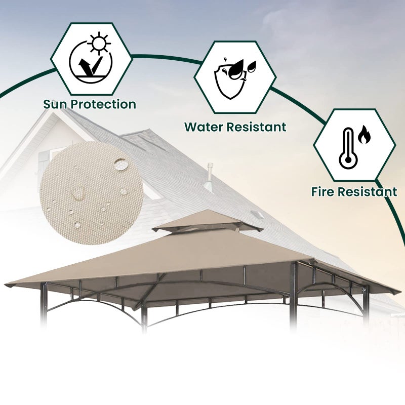 OLILAWN Grill Gazebo Replacement Canopy Roof, 5' x 8' Outdoor BBQ Gazebo Canopy Top Cover, Double Tired Grill Shelter Cover with Durable Polyester Fabric, Only Fit for Model L-GG001PST-F, Khaki - Image 3