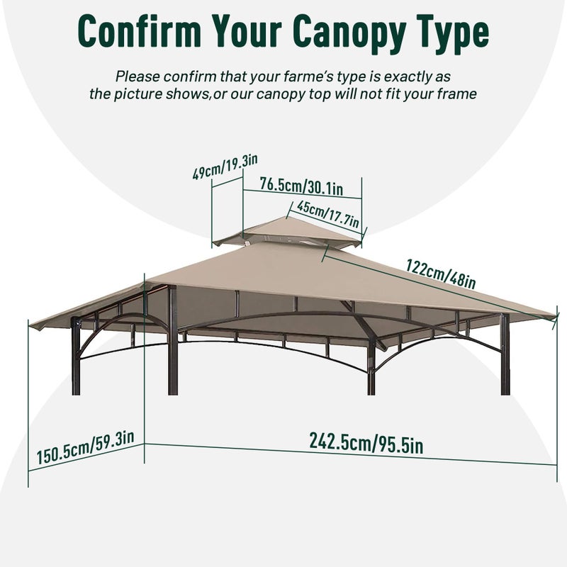 OLILAWN Grill Gazebo Replacement Canopy Roof, 5' x 8' Outdoor BBQ Gazebo Canopy Top Cover, Double Tired Grill Shelter Cover with Durable Polyester Fabric, Only Fit for Model L-GG001PST-F, Khaki - Image 1