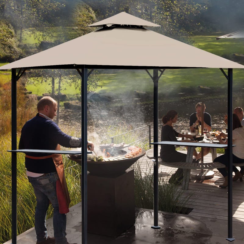 OLILAWN Grill Gazebo Replacement Canopy Roof, 5' x 8' Outdoor BBQ Gazebo Canopy Top Cover, Double Tired Grill Shelter Cover with Durable Polyester Fabric, Only Fit for Model L-GG001PST-F, Khaki - Image 5