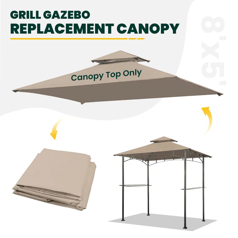 OLILAWN Grill Gazebo Replacement Canopy Roof, 5' x 8' Outdoor BBQ Gazebo Canopy Top Cover, Double Tired Grill Shelter Cover with Durable Polyester Fabric, Only Fit for Model L-GG001PST-F, Khaki - Image 4