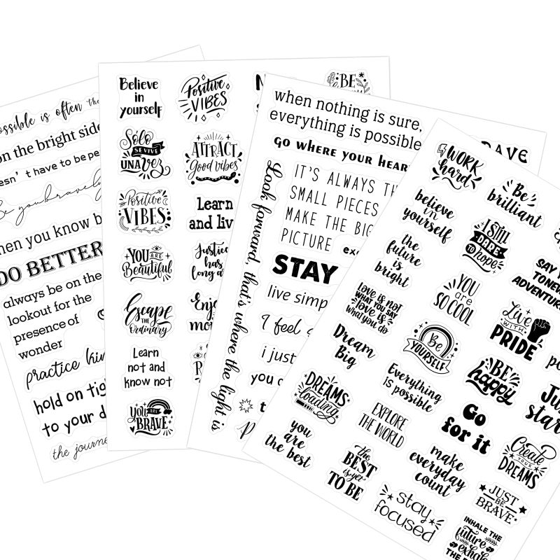 Yoksas 100Pcs Black Inspirational Quotes Stickers - Waterproof Transparent Motivational Words Stickers for Scrapbooking,Journaling,Resin Crafts Art,Tumbler - Image 1